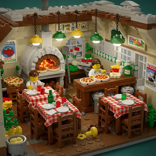 Ligurian Trattoria Interior Made of Lego