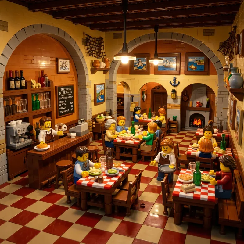 Ligurian Trattoria Interior Made of Lego