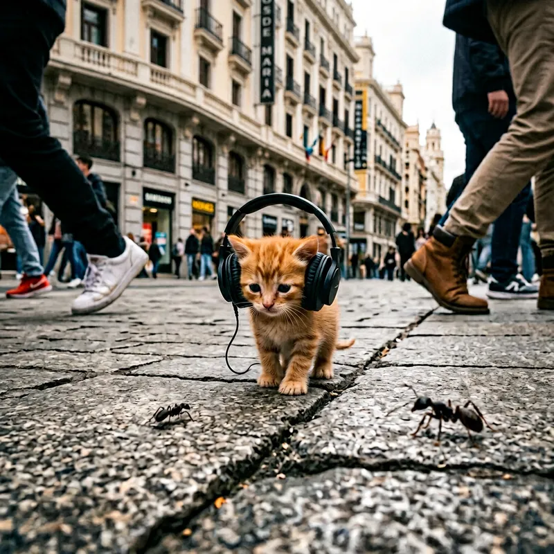 Silly Tiny Cat Wanders Alone in Madrid