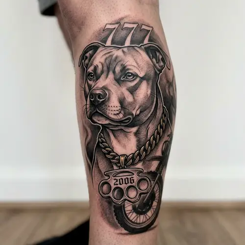 Staffordshire Bull Terrier Tattoo Design with Motorcycle Theme