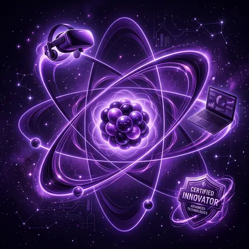 Futuristic Atom Design with VR and Tech Elements