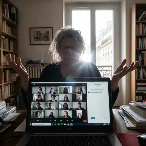 French Higher Education Teacher Online Class Technical Issues Scene