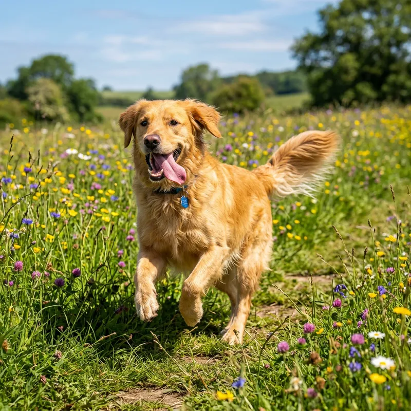 Happy Dog Running in Field | Enthusiastic Canine Play