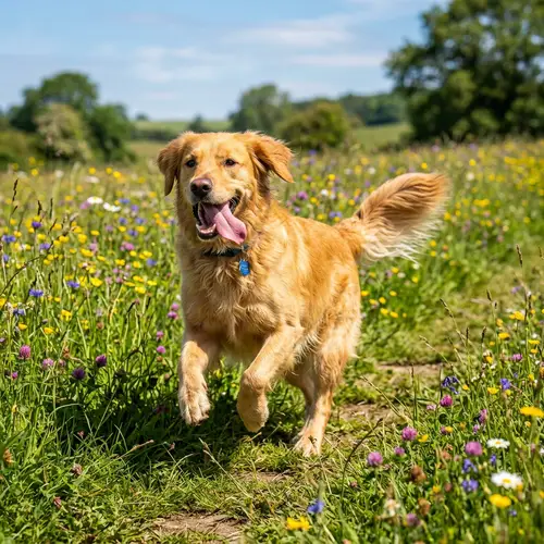 Joyful Canine Running in Open Field | Enthusiastic Dog Play