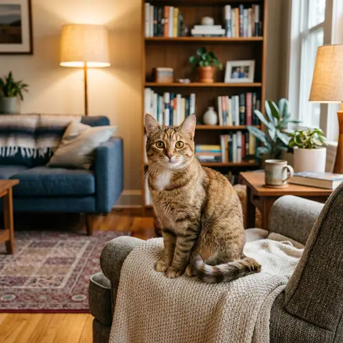 Curious Cat Sitting in Cosy Living Room | Website Name