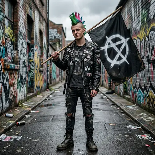 Chico Punk Anarchy Character with Mohawk and Anarchy Flag