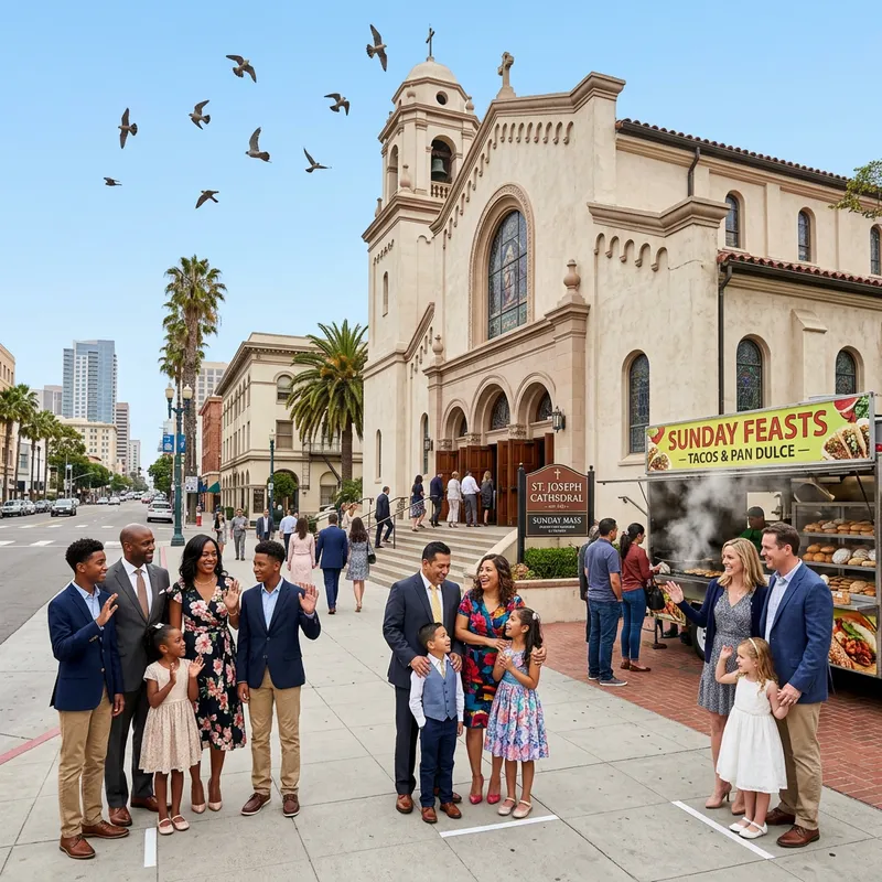 Diverse Families Embracing at San Diego Church Diverse Families Embracing at San Diego Church