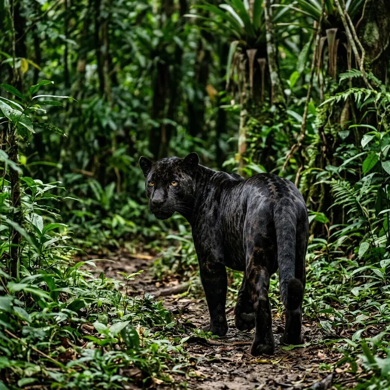 Sleek Black Jaguar in Amazon Jungle | Wild Animal Photography