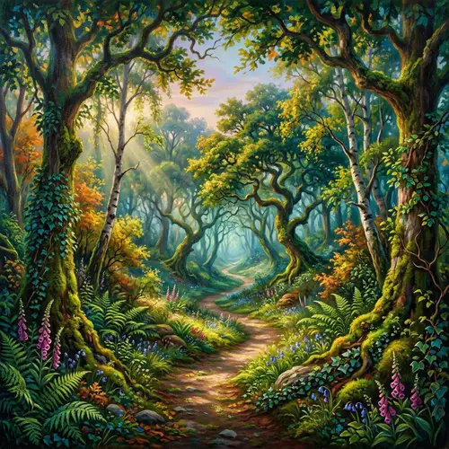Enchanting Forest Landscape in Vivid Hues | Art Inspired by Pre-1912 Oil Painters