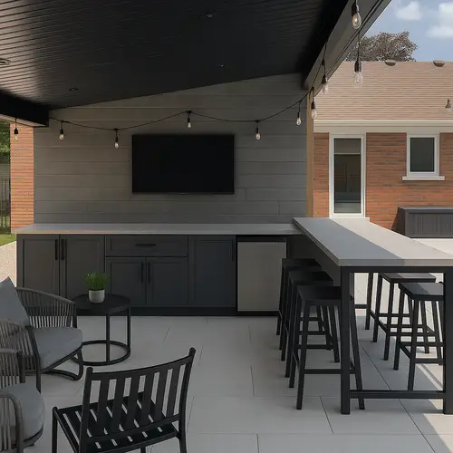 Stylish Wall Counter with Island Bar Stools