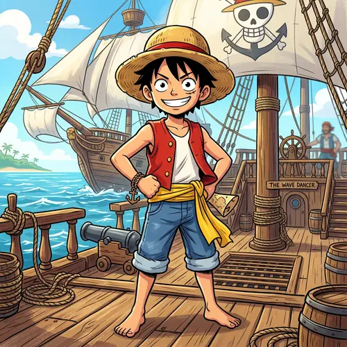 Young Seafaring Boy in Red Vest with Straw Hat