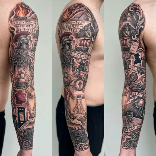 Historical Events Tattoo Design for Full Arm Coverage