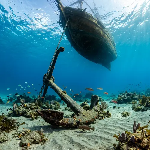 Anchor Beneath a Ship in Clear Blue Water