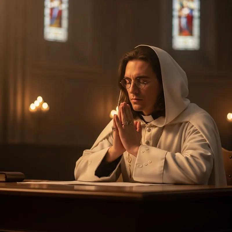 Humble Cleric with Brown Hair and Glasses