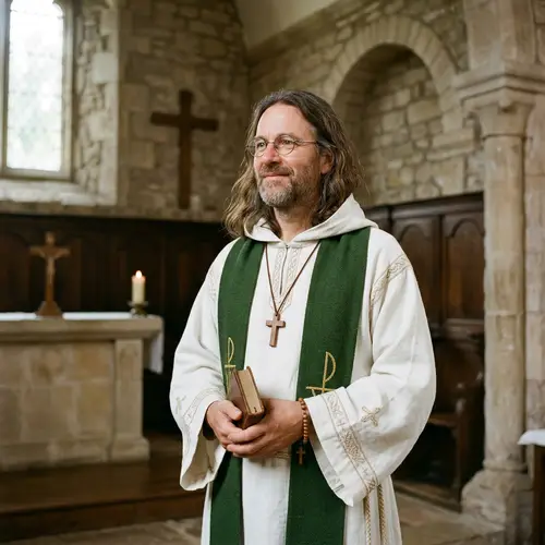 Humble Cleric with Brown Hair and Glasses