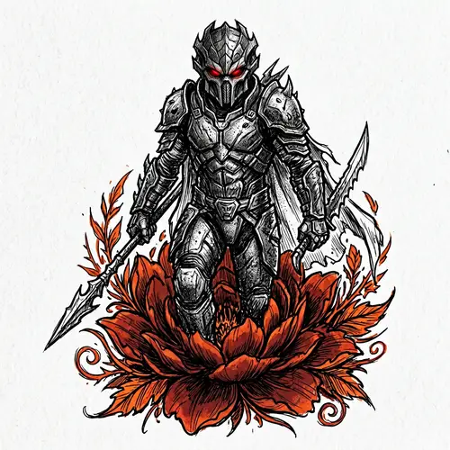 Realism Style Predator Tattoo Design with Glowing Eye Sockets