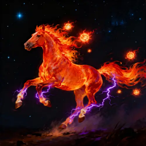 Fiery Horse Galloping Through Dark Space