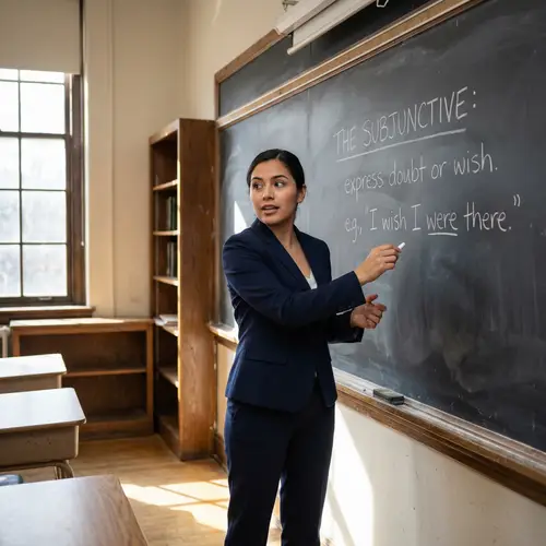 Young Female English Tutor Explaining Grammar