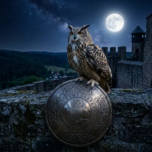 Owl Perched on Shield: A Symbol of Wisdom