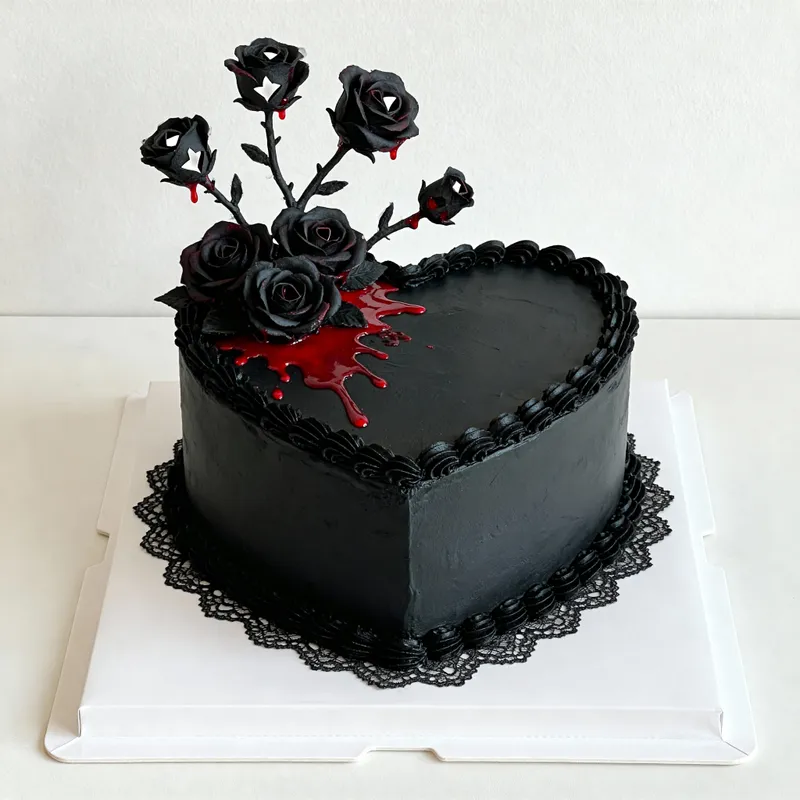 Morticia Addams Inspired Black Heart Cake