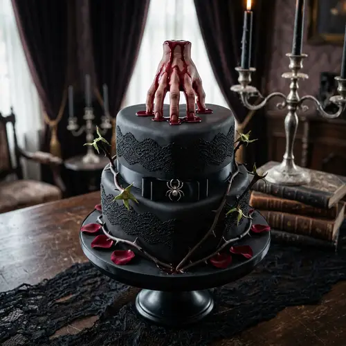 Morticia Addams Inspired Black Heart Cake