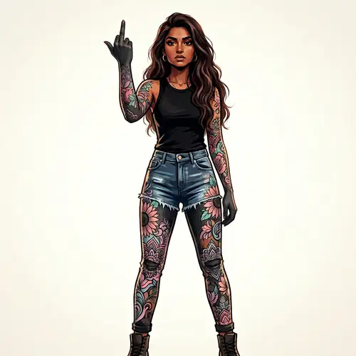 Defiant South Asian Woman | Rebellious Pose with Tattoos