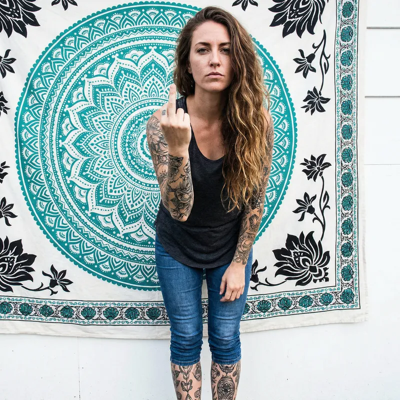 Caucasian Woman with Tattoos and Defiant Pose | Intricate Illustration