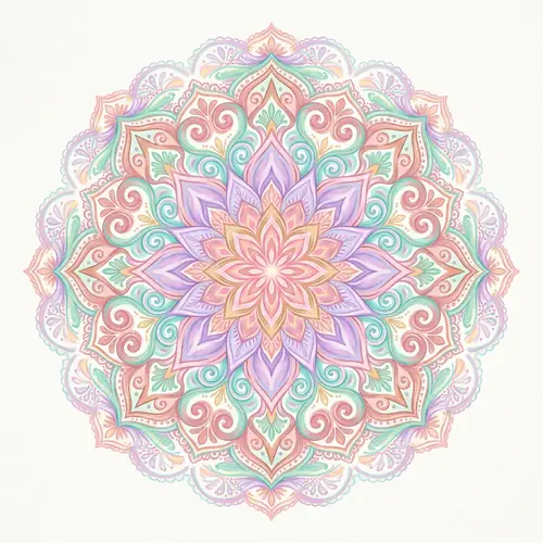 Vibrant Mandala Illustration in Pastel Pink, Purple & Teal