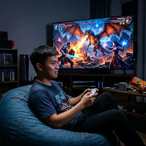 Quang Tung Playing Video Game | Fantasy RPG Adventure