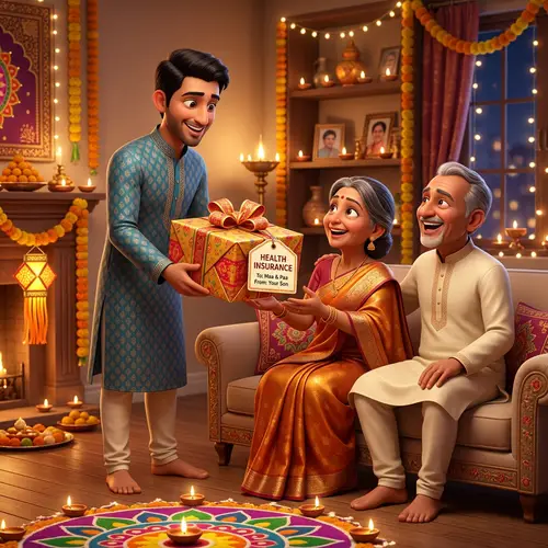 Festive Pixar-Style Health Insurance Gift Scene