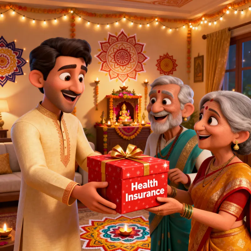 Festive Pixar-Style Health Insurance Gift Scene