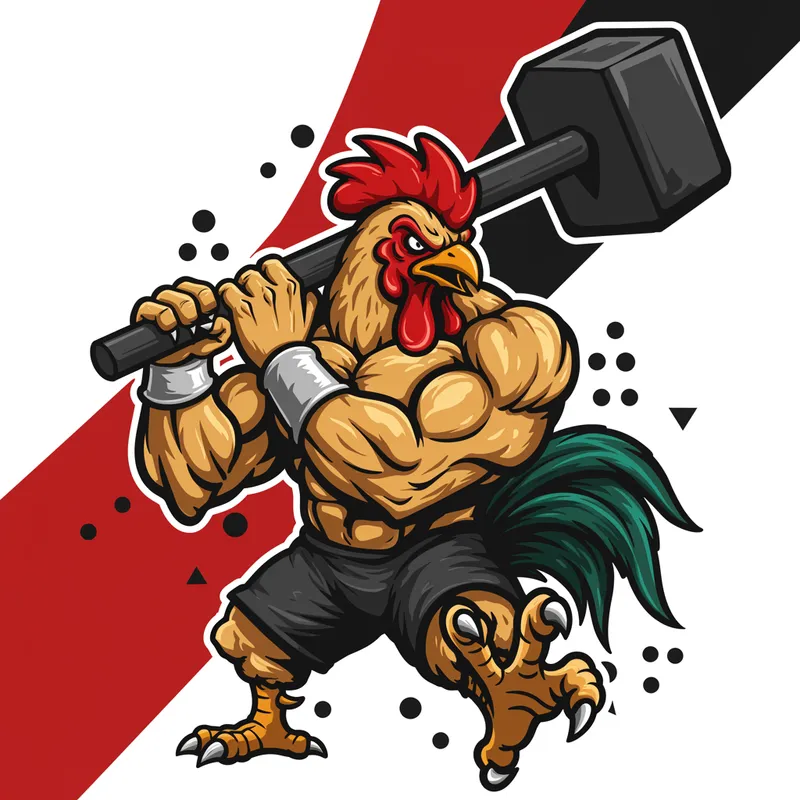 Buff Rooster Logo with Sledgehammer - Sports Design