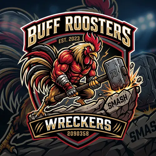 Buff Rooster Logo with Sledgehammer - Sports Design