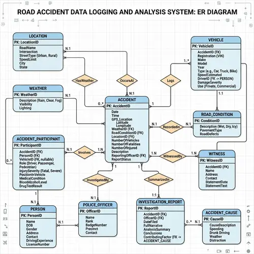 Road Accident Data Logging ER Diagram