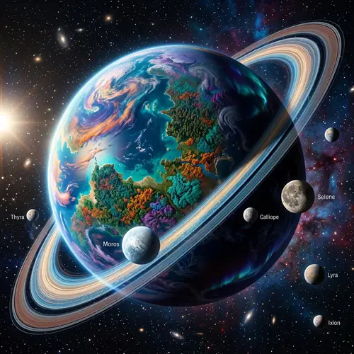 Vibrant Planet with Rings and Moons