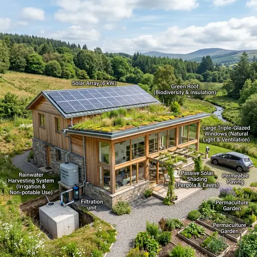 Sustainable House Design with Solar Panels & Green Roof