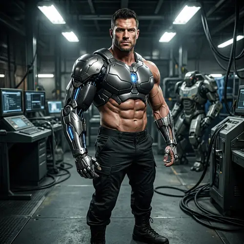 Futuristic Cyborg Transformation with Massive Muscles