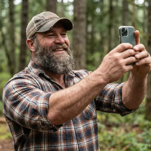 Bearded Man Taking Natural Selfie