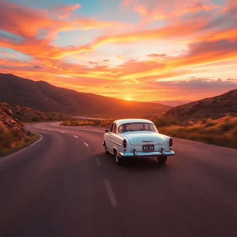 Vintage Car Adventure at Sunset | Scenic Drive