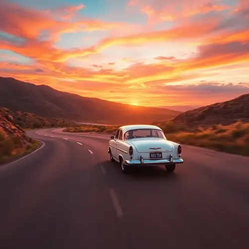 Vintage Car Adventure at Sunset | Scenic Drive