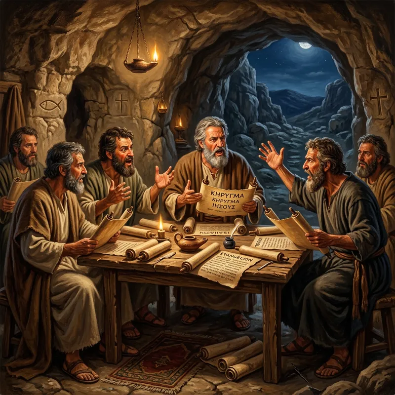 1st Century Christian Priests Debate in Cave with Ancient Scrolls