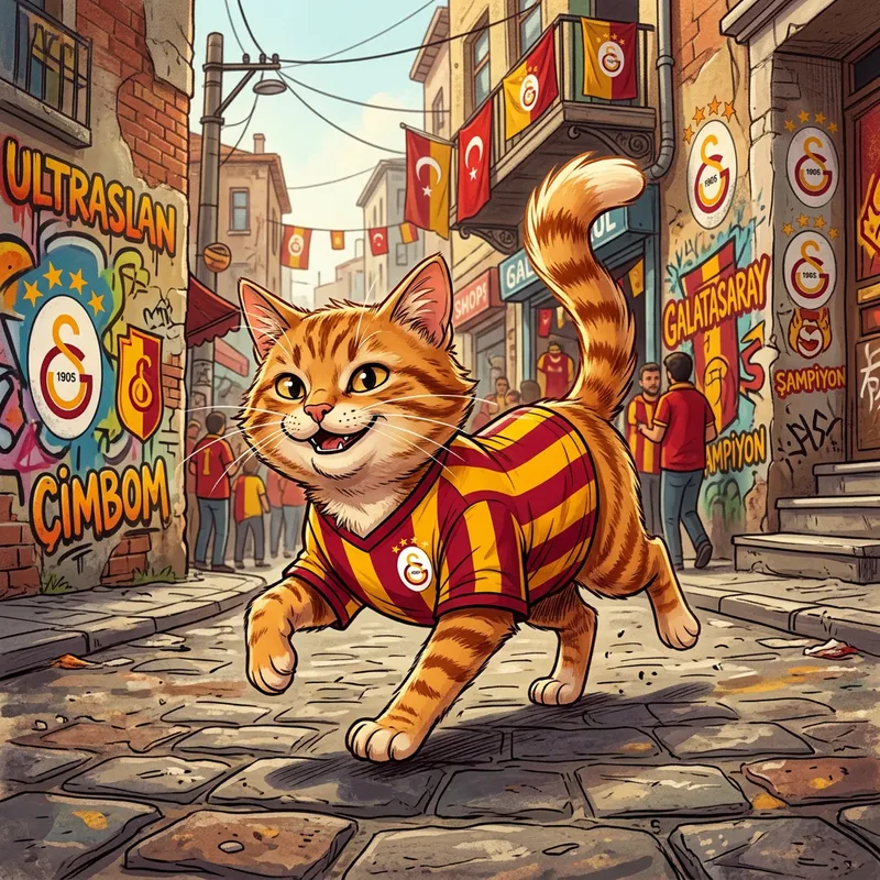 Holigan Cat: Playful Feline in Galatasaray Inspired Attire Holigan Cat: Playful Feline in Galatasaray Inspired Attire