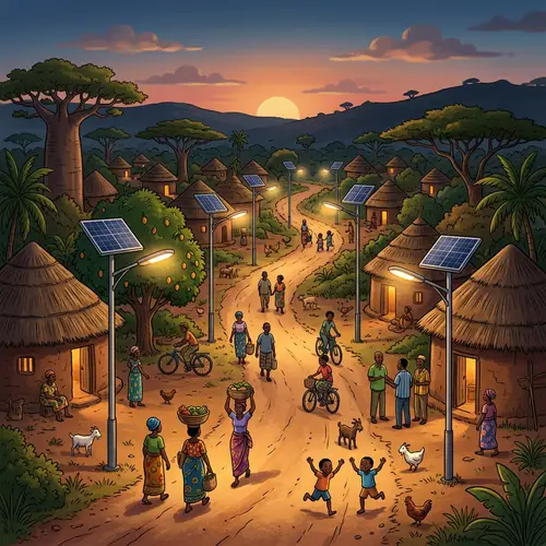 Animated African Village with Solar Lights