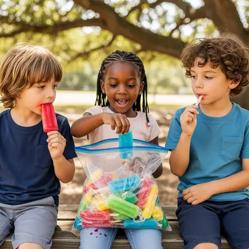 Kids Enjoying Ice Pops in a Bag