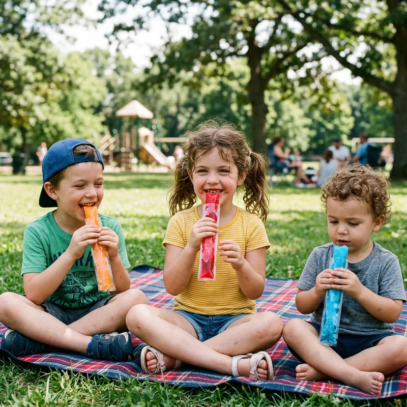 Kids Enjoying Ice Pops in a Bag