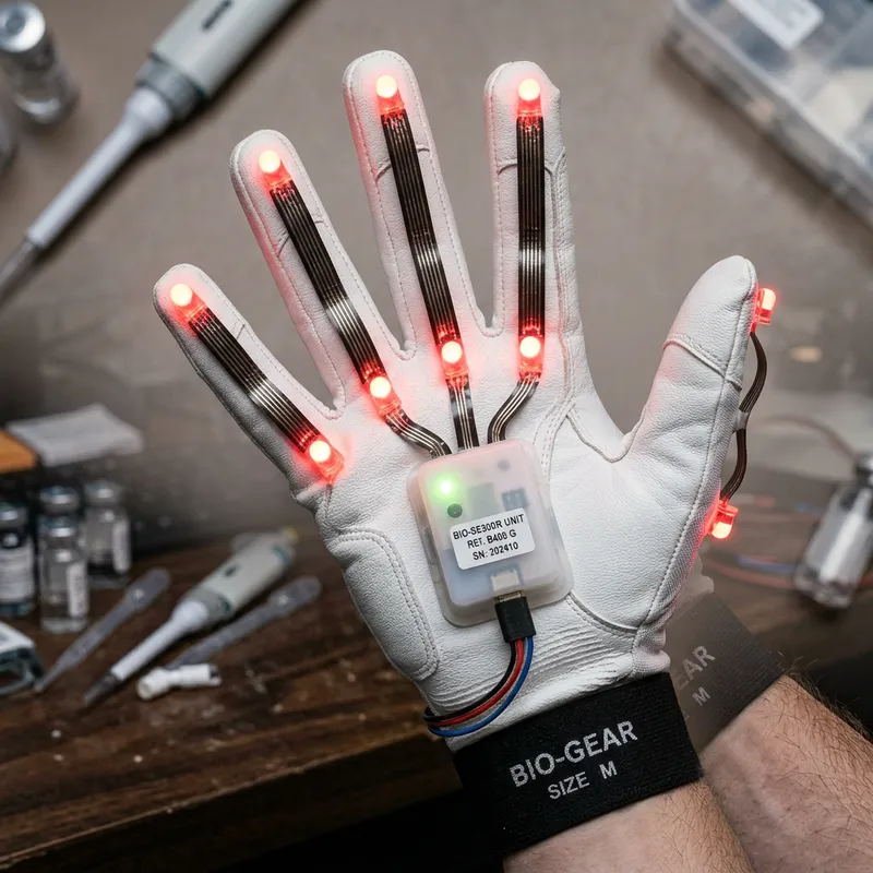 Innovative Biomedical Glove with Red LEDs