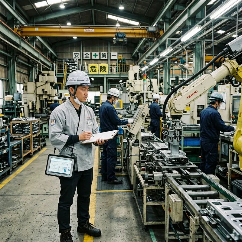 Traditional Japanese Corporate Consultant Investigating Factory