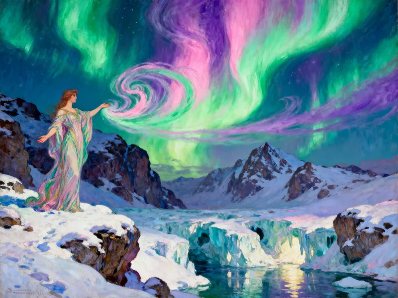 Ancient Goddess of Aurora: Northern Lights Art