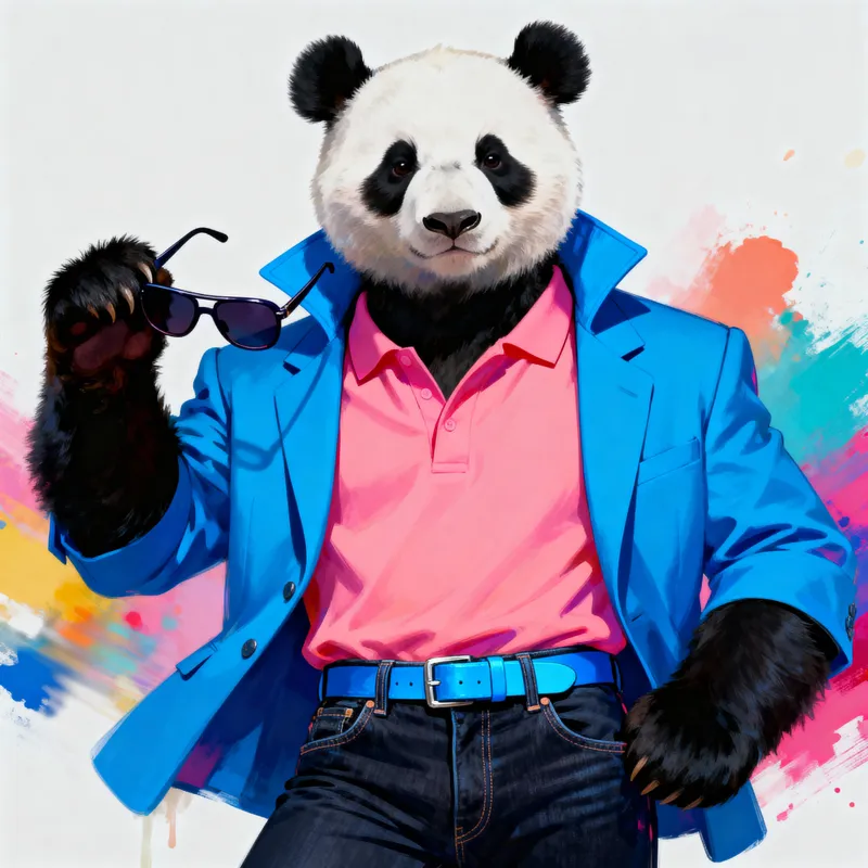 1980s Fashion Panda Bear Illustration