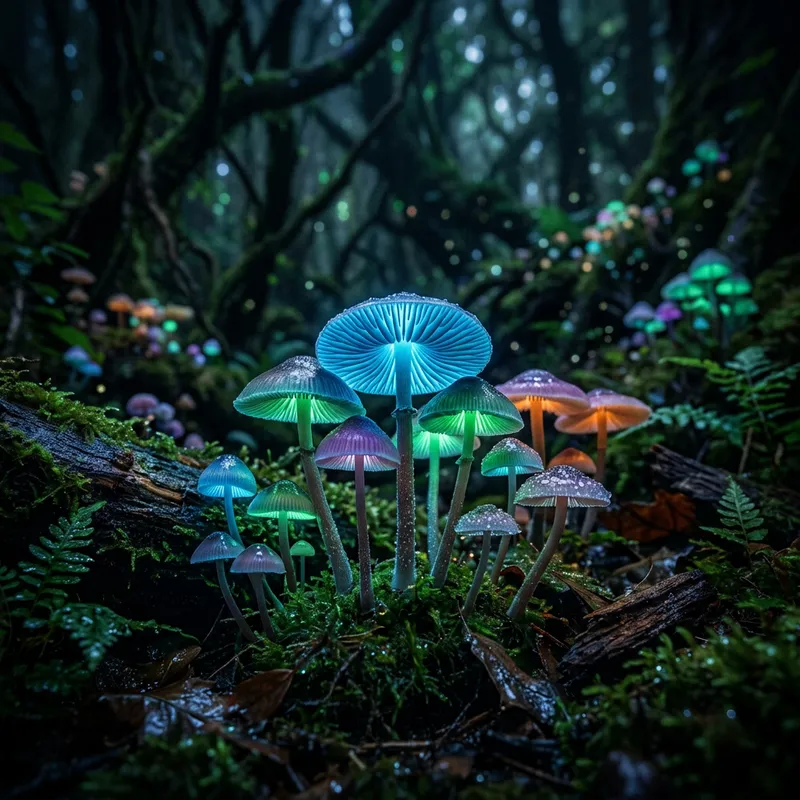 Enchanting Fantasy Forest Glowing with Mushrooms